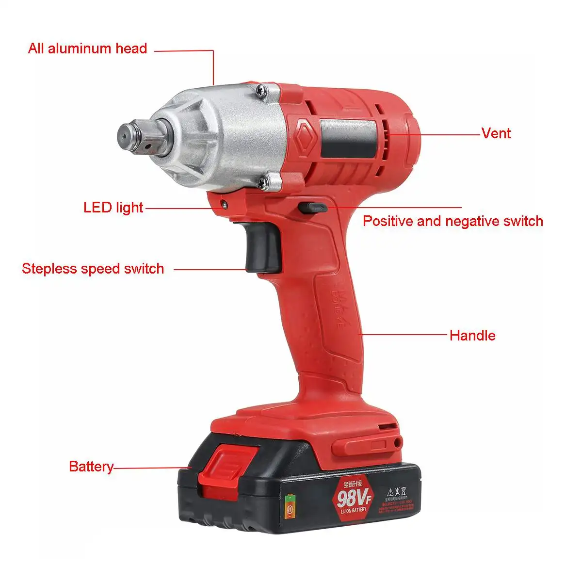 Drillpro Electric Wrench 98VF Repair Electric Drill Screwdriver High Efficiency Pressureless Motor w/Li Battery with LED light