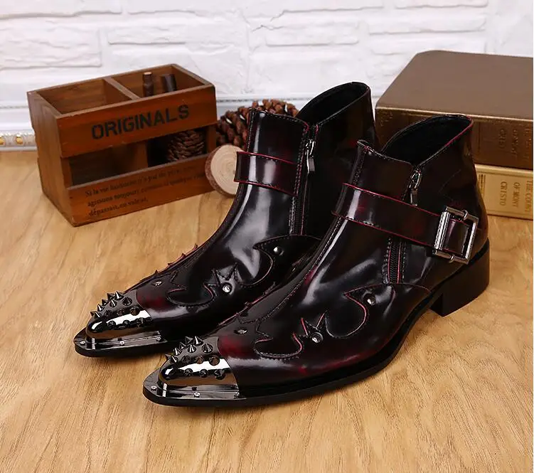 Модные Мужские модельные туфли с металлическим носком; парикмахерская обувь; обувь из натуральной кожи для выпускного бала; обувь Martin в стиле панк; официальная кожаная обувь