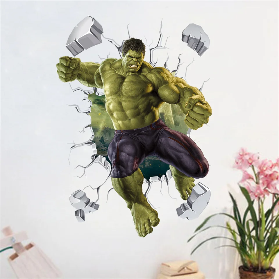 Wall Stickers 3D Broken Wall Hulk Children's Room Boys Bedroom Decoration Wallpaper DIY Marvel Cartoon Decal Kids PVC Decor Mural wall stickers,self adhesive wall stickers,vinyl stickers,vinyl wall stickers,self adhesive stickers