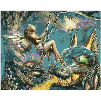 

Fire Dragon and Elf.40x50cm,Painting By Numbers,DIY,wall Art,Living Room Decoration,Scenery,Figure,Animal,Flower,Cartoon