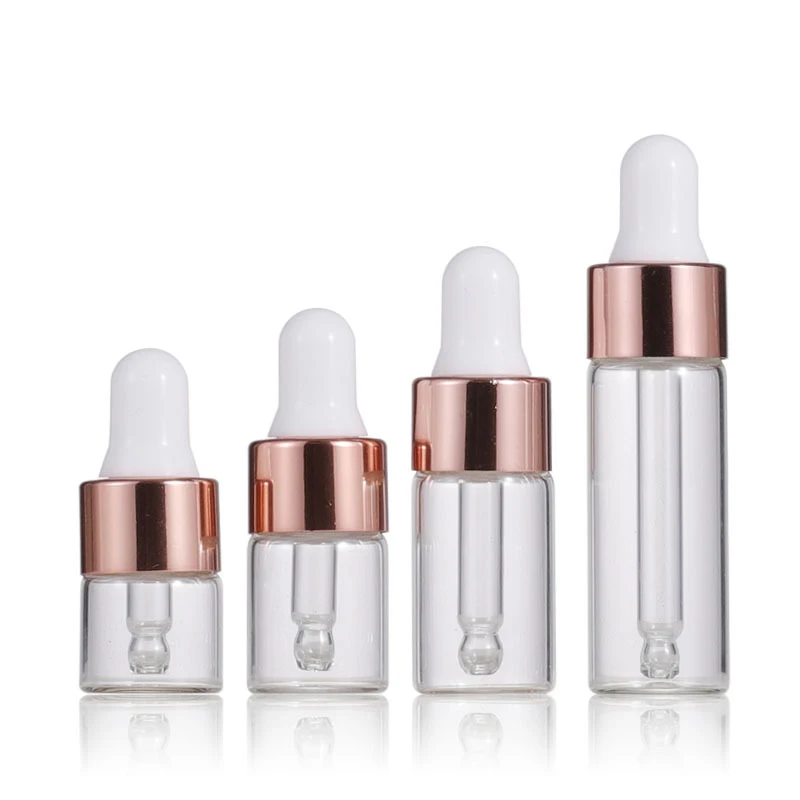 50Pcs 1/2/3/5 ML Clear Glass Essential Oil Aromatherapy Dropper Bottles Rose Gold Cap Reagent Drop Eye Liquid Pipette Bottle | Красота и