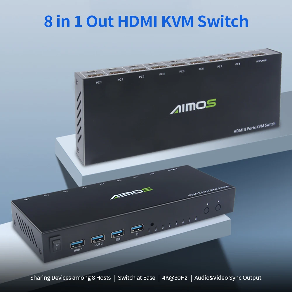 AIMOS 8 in 1 Out HDMI KVM Switch Sharing Monitor/Keyboard/Mouse/Printer