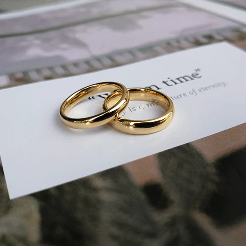 Wedding Rings 2/4/6mm Stainless Steel Golden Smooth Women Men Couple Ring Fashion Jewelry
