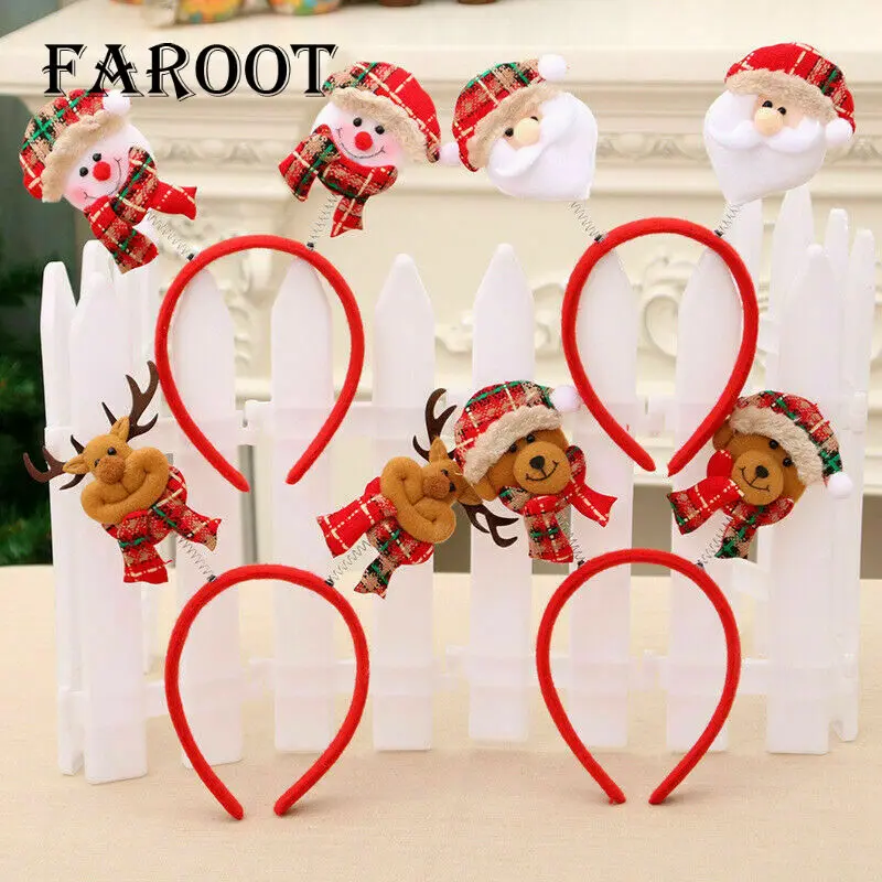 Рождественская повязка на голову с рисунком из мультфильма faroot, Санта Клаус, лось, медведь, год, заколка для волос для детей, женщин, головные уборы, повязки на голову, рождественский подарок