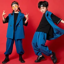 

Kid Hip Hop Clothing Sleeveless Blazer Jacket T Shirt Top Ankle Drawstring Harem Baggy Pants for Girl Boy Dance Costume Clothes