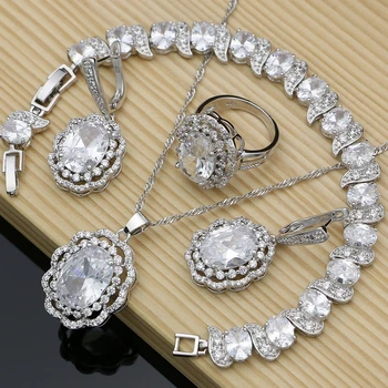 

Lover Bridal Silver 925 Wedding Jewelry Sets Docoration For Women Luxury Earrings Ring Dropshipping Charm Bracelet Necklace Set