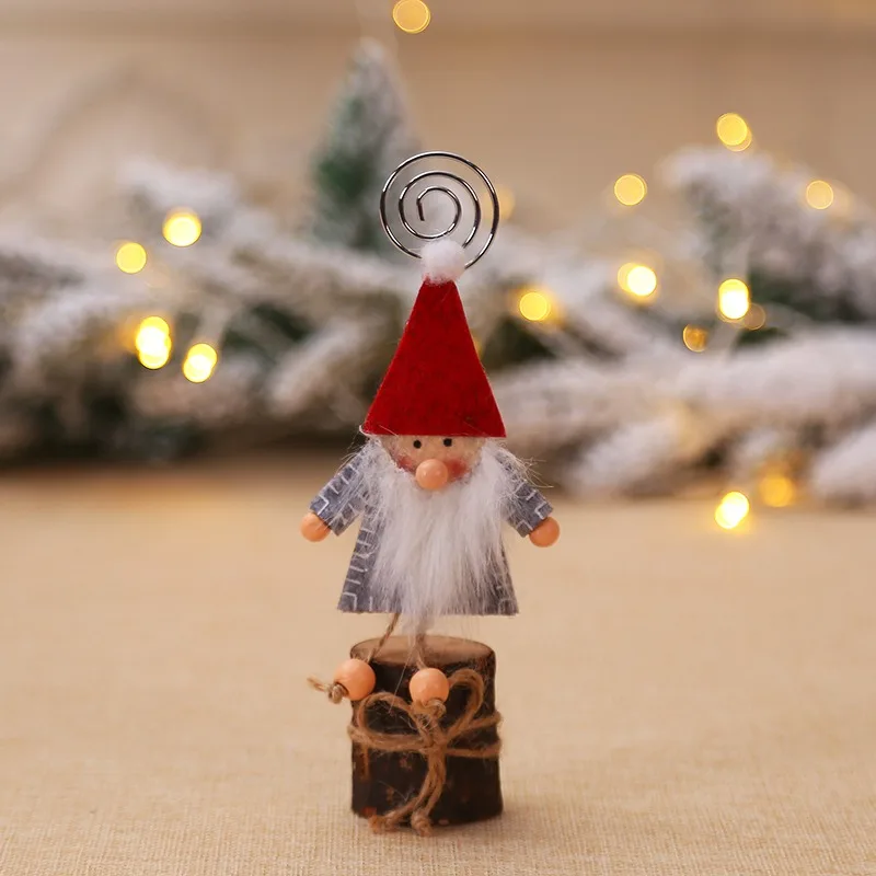 Рождественский гном деревянный место держатель для карт Стенд с Вихревой проволокой клип застежка для отображения памятки, фото, картина, стол номер карты