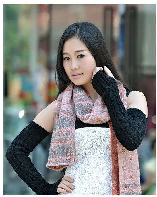 Yarn Long Arm To Cover Women's Korean-style Long Gloves Long Half Finger Linen Flower Color Gloves Cuff Fingerless Arm To Cover
