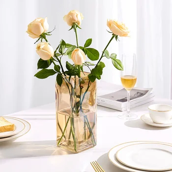

Modern Home Decoration Transparent Glass Simple Square Vase Living Room Decoration Flower Vase Decoration Household Gifts