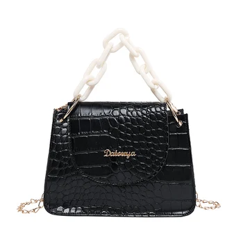 

Women Handbag Double Iron Ring Bold Handle Crocodile Pattern Elegant Sweet Mini Shoulder Bag All Match Girl Coin Bag 2020