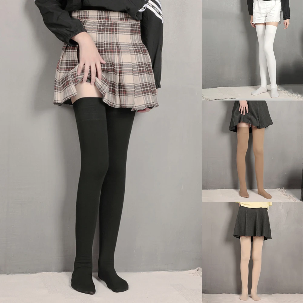 1 Pair Women Girl Over Knee High Socks Spring Autumn Winter Warm Knit Soft Thigh High Long Socks solid color loose socks