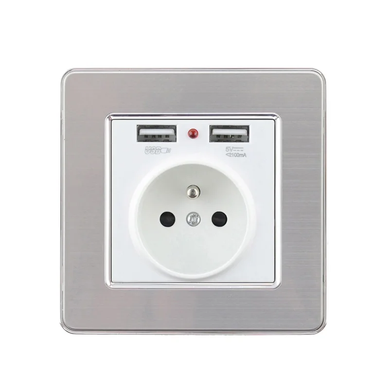 Atlectric настенная розетка ЕС FR стандартная розетка питания двойной usb зарядный порт, 86 мм* 86 мм, нержавеющая сталь Sanel выход 16A, 110~ 250 В - Тип: FR socket