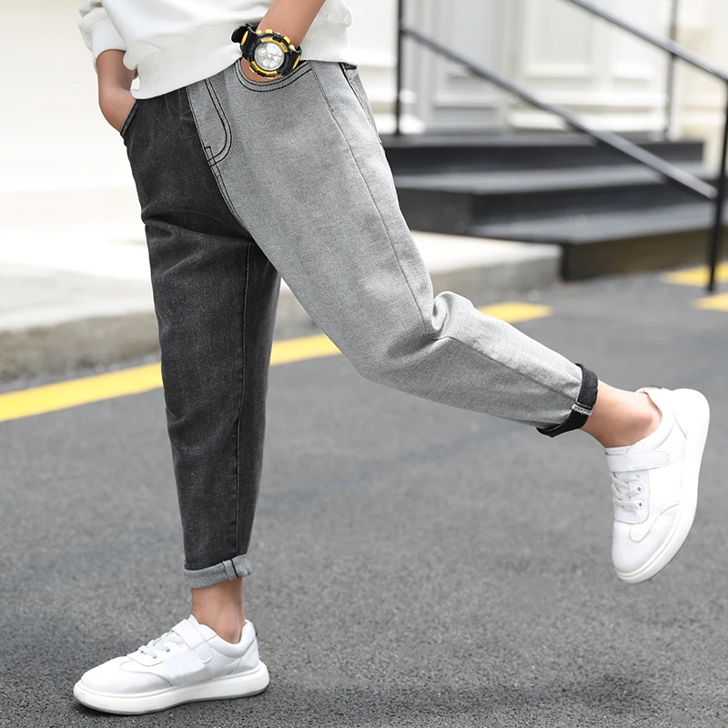 DIIMUU Young Children Jeans Boys Denim Long Pants 5-13 Years Kids Baby Boy Casual Trousers Elastic Waist Pants Bowboy Clothes
