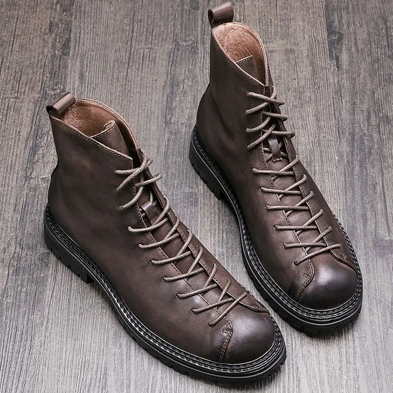 Men's Leather Short Boots Retro Comfort mens leather boots motorcycle leather boots
