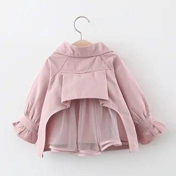 

2020 Autumn Baby Girls Solid Long Sleeve Lapel Collar Back Mesh Trench Jackets Kids Outerwear Coat casaco