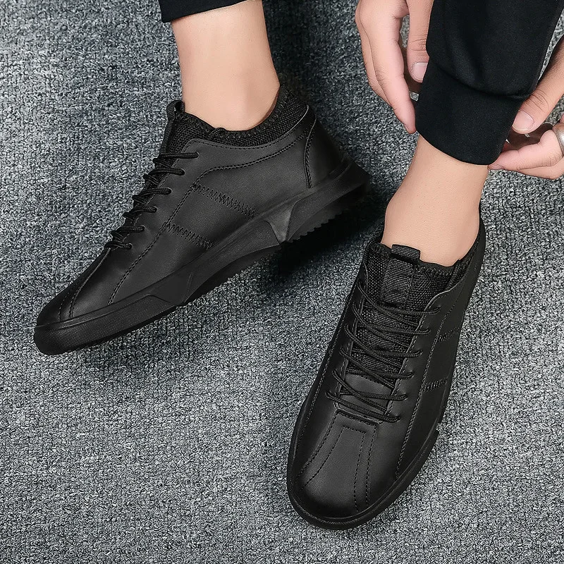 

2019 Autumn New Style Men Sneakers Korean-style Casual Versatile Leather Waterproof Solid Color Youth Students White Shoes