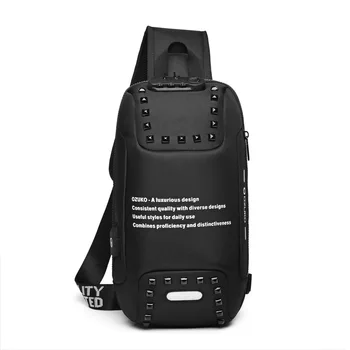 

Fashion Male Chest Bags Waterproof Anti-thief Men Shoulder Bag Rivet Messenger Bags for Male Oxford USB Charge Crossbody Bags