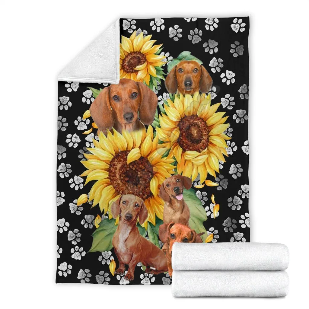 

Sunflower dachshund fleece blanket dog 3d printed Wearable Blanket Adults/kids Fleece Blanket Sherpa Blanket 02