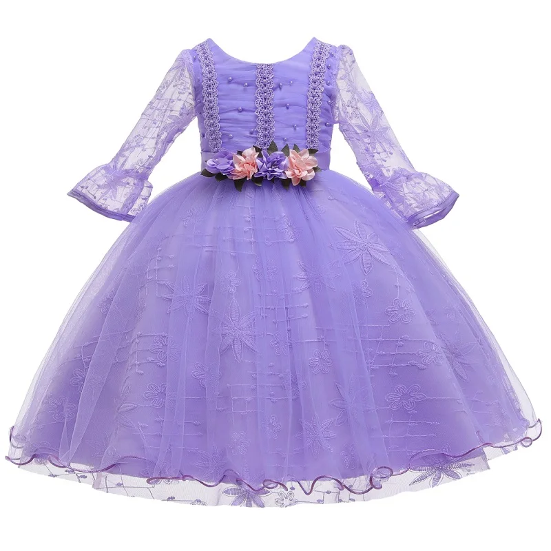 Новогоднее платье для девочек, одежда вечерние свадебные платья принцессы с вышивкой бисером для девочек, Школьное вечернее платье для выпускного вечера 12 лет - Цвет: purple