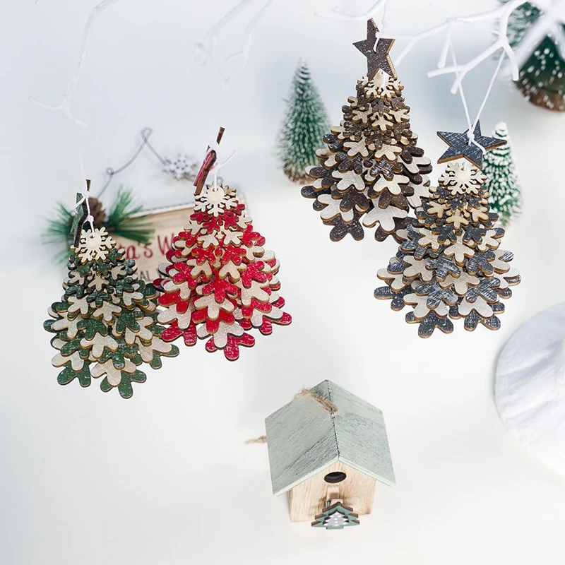 PHFU-8Pcs деревянные кусочки DIY Рождественские Подвески украшения с подвеской Рождественская елка Подвески для дома вечерние украшения подарок для детей