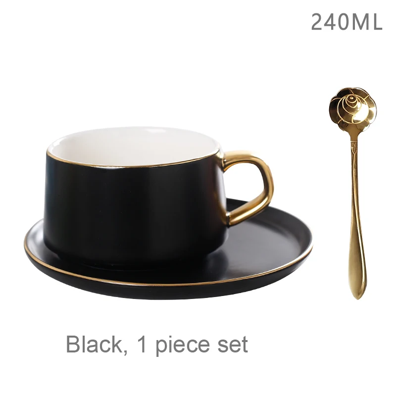 Скандинавская керамическая кофейная чашка простая шесть цветная кофейная чашка набор с блюдце и ложка Фарфор золотой край чайная чашка английский день - Цвет: black 1 piece set