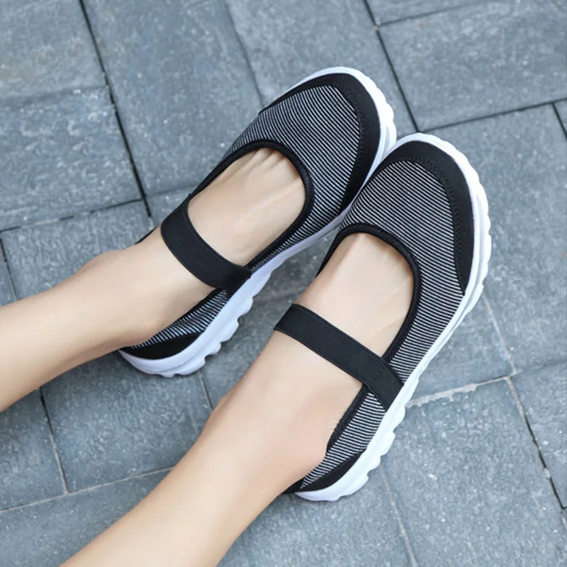 

New Autumn Vulcanized Shoes Women Mesh Female Platform Elastic Band Casual Footwear For Ladies Cloth Flat Shoes Plus Size