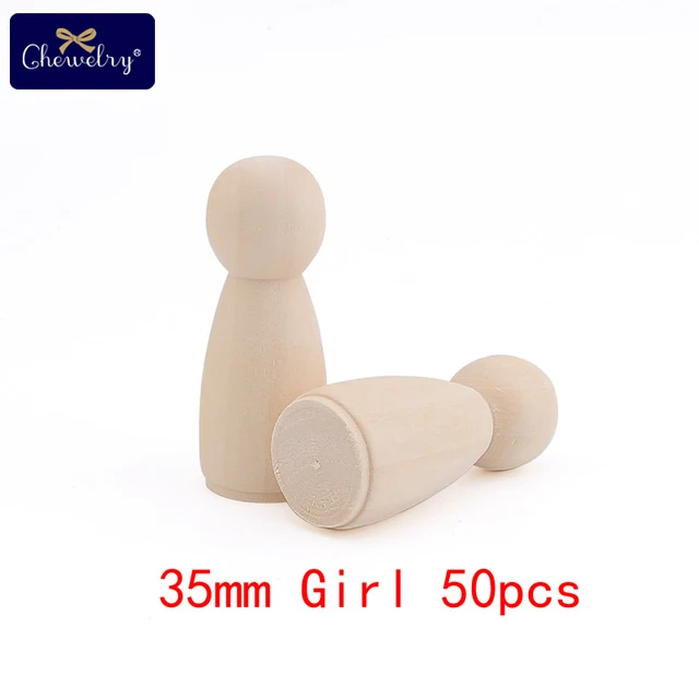 35mm girl 50 шт., деревянные колышки для кукол, деревянная кукла, Неокрашенная, семейная, деревянная, для прорезывания зубов, колышек, кукла, сделай сам, Рождественский подарок ручной работы, куклы, декор для детских игрушек - Цвет: 35mm girl