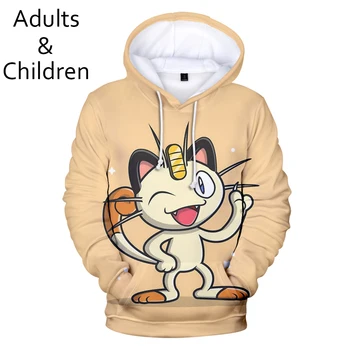 

New 3D Pokemon cartoon men and women hoodies hip-hop children spring and autumn fashion pullover kids warm pink sweatshirt