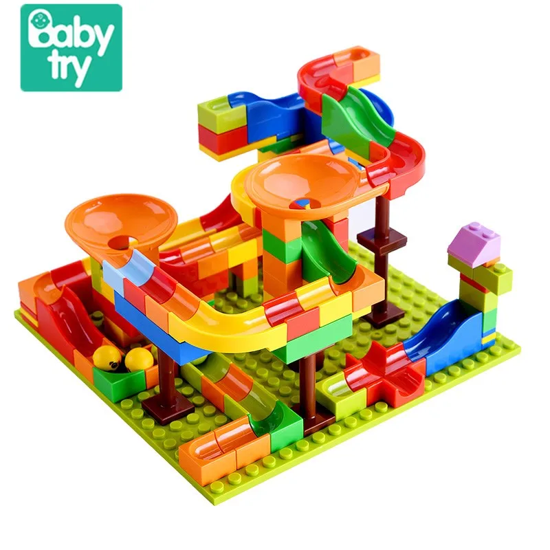

Babytry 128PCS Slideway Ball Blocks Juguete Development DIY Legoed Classic Mini Funnel Track Balls Maze Blocks Toys For Children