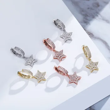 

Zciti Iced Out Five-pointed Star CZ Studs Earring Best Selling Simple Popular Gold Stars Earrings Hip Hop Bling Jewelry