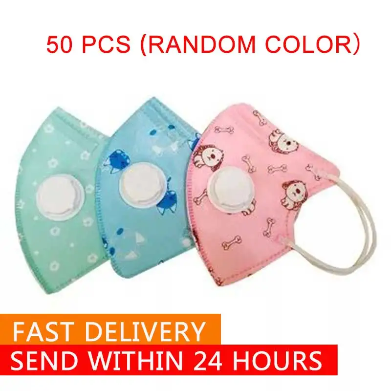 

50pcs Cartoon N95 Mask Kids Face Mask N95 Disposable 4-10 Years Old Kids Kawayi Masks With Valve For Germ Protection Reusable