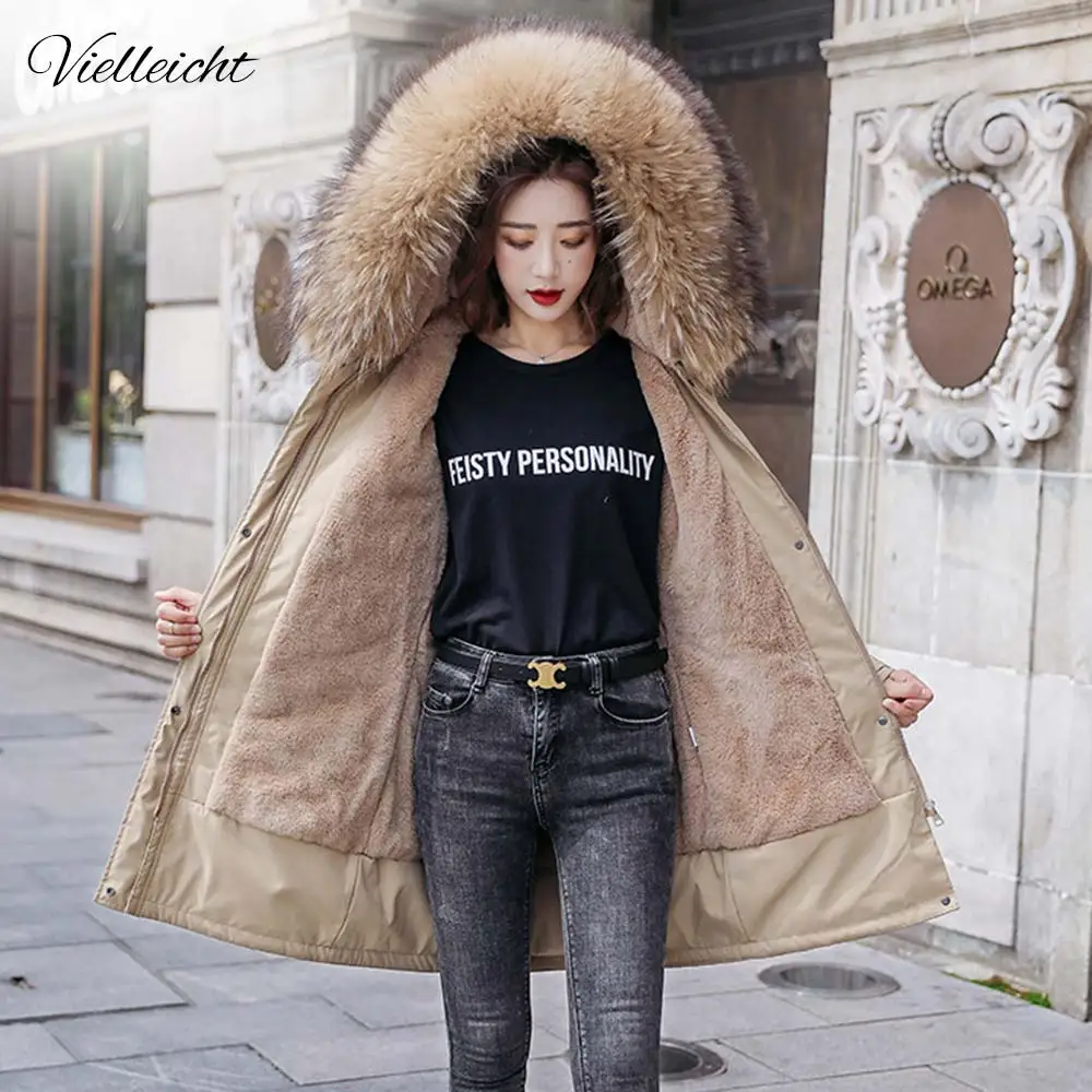 Vielleicht 2021 New Warm Fur Lining Long Parka Winter Jacket Women's Clothing Plus Size 6XL Medium Hooded Coat Women | Женская