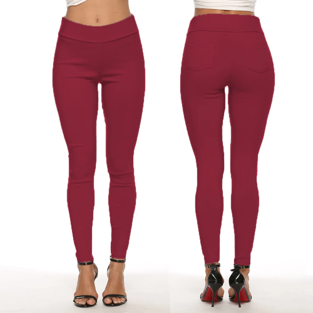 Женские брюки-карандаш размера плюс, хлопковые брюки, новинка, узкие брюки с карманами, джеггинсы, джинсовые обтягивающие брюки - Цвет: Бургундия