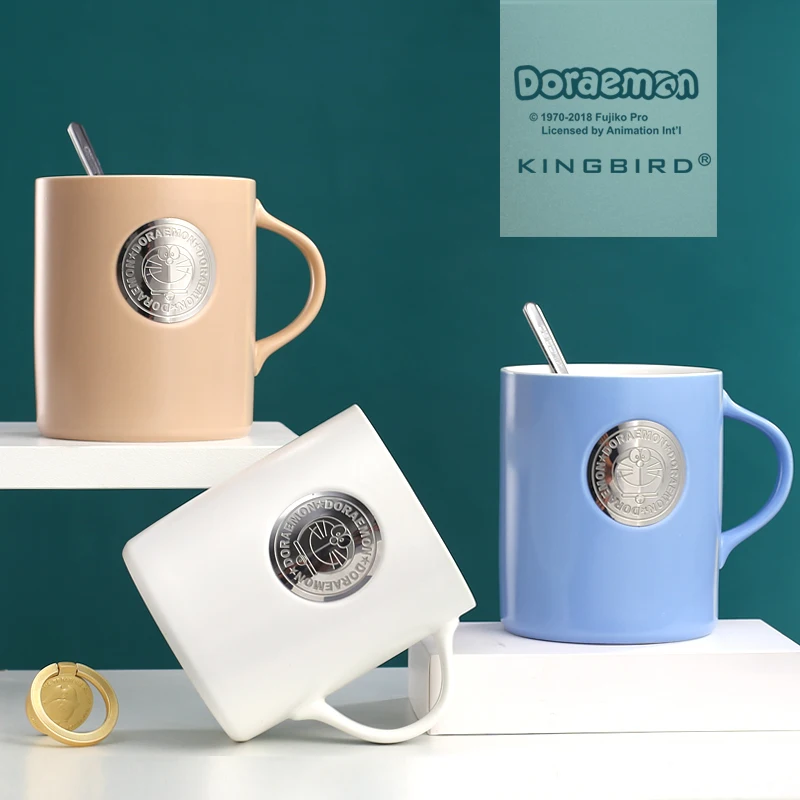 cheap OUSSIRRO Creative Ceramic DORAEMON Mug With spoon Special Slotted Cup Breakfast bowl Home Office Fancy Gift for Tea Drinker