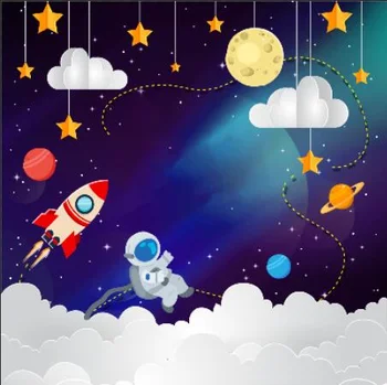 

8x8FT Space Clouds Planets Stars Spaceship Astronaut Personalized DIY Custom Photo Studio Background Backdrop Vinyl 10x10 10x12