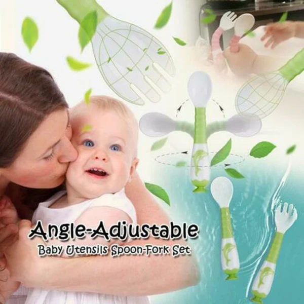 Baby Sucker Twist Spoon Fork Set Ergonomic Design Training Portable for Boys Girls E2S