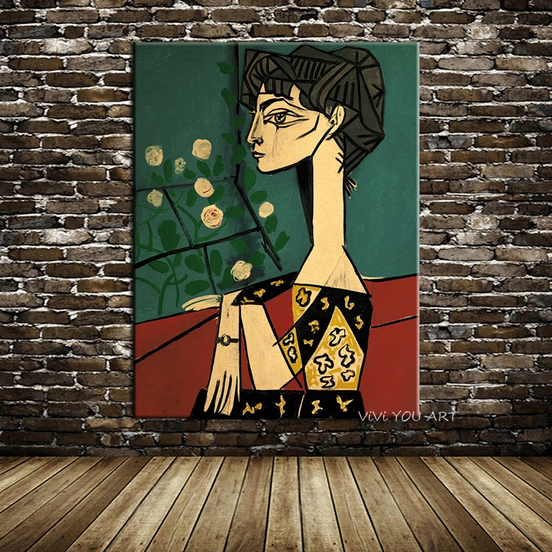 100% Hand Painted Picasso Jacqueline And Flowers Poster Abstract