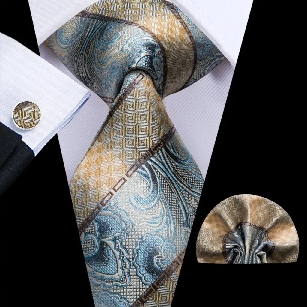 Hi-Tie Мужские галстуки черный галстук в горошек узорчатые Галстуки карманные Квадратные Запонки Набор Свадебная вечеринка деловой галстук для отца C-3006 - Цвет: C-3111
