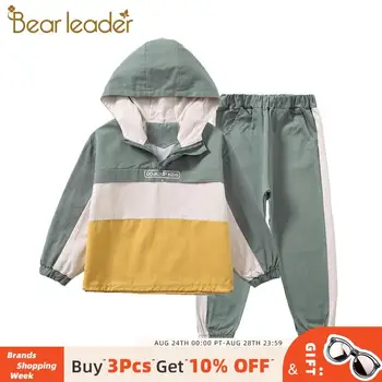 

Bear Leader Boys Autumn Long Sleeve Thin Casual Outfits Patchwork Hooded and Solid Pants 2020 New Boys Fashion Active Suits