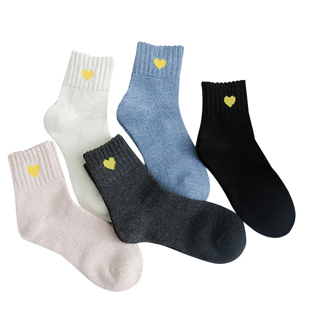 5 Pairs ladies solid thick socks warm creative cute office casual cotton socks fashion couples sister gifts autumn winter new