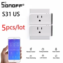 5 pces sonoff s31 eua inteligente wifi tomada monitor de energia uso remoto interruptor wi-fi trabalho com alexa google casa amazon ifttt