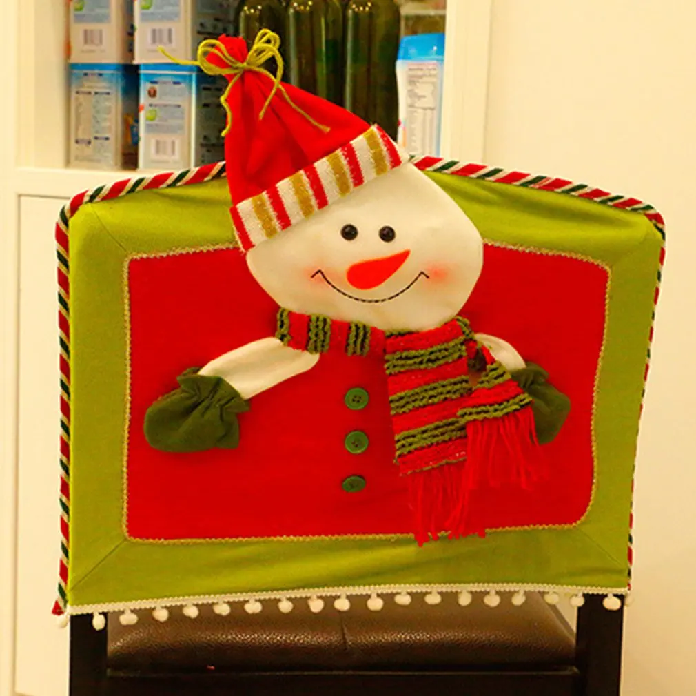 

3D Christmas Chair Covers Dinner Table Series Home Party Holiday Festival Chairs Covering Kawaii Beautiful Decoration