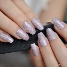 Цвет: фиолетовый, розовый, блеск гроб накладные ногти Предварительно Дизайн средней длины балетки поддельные гвоздь с плоской Маникюр искусственные Кончики ногтей 24 шт./компл
