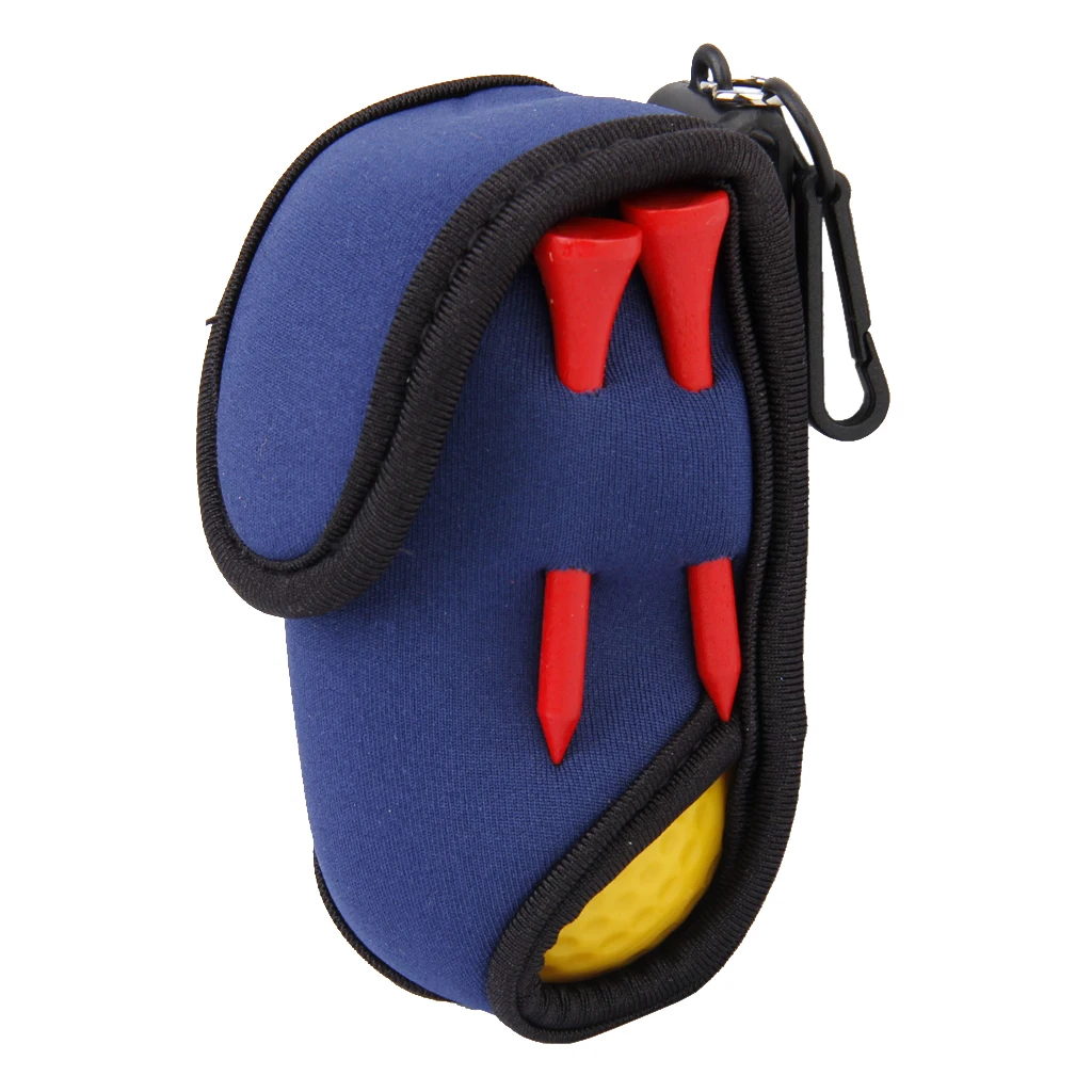 Neoprene SBR Mini Golf Ball Holder Bag W/ Hook Clip 2 Balls 4 Tees