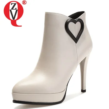 

ZVQ winter new fashion sexy ankle boots super high heels platform round toe genuine leather zip party women shoes drop shipping