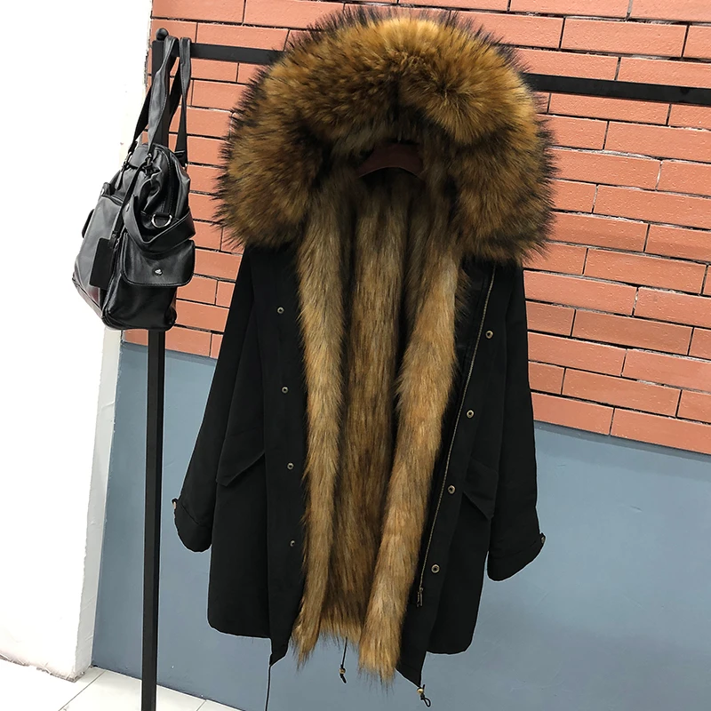 HANZANGL manteau de fourrure hommes grande taille 2022 hiver optique Parkas  vestes à capuche doublure poignées