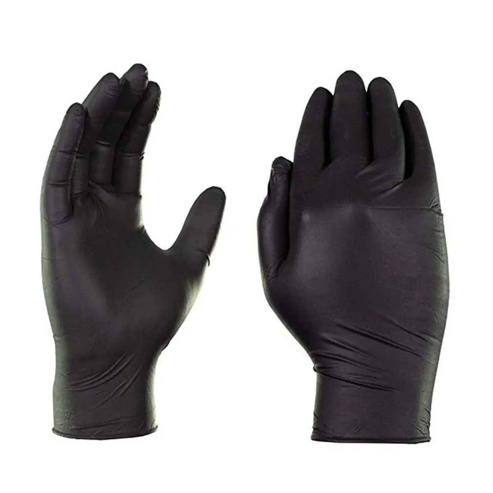 100 шт Одноразовые рабочие перчатки черные антикислотные и щелочные антистатические защитные нитриловые резиновые профессиональные