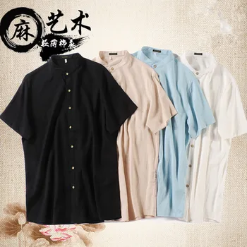 

Men Big Size Flax Short Sleeve Shirt Male Plus Fat plus Leisure Fat Man Cotton And Linen Collar Half Sleeve Shirt Male