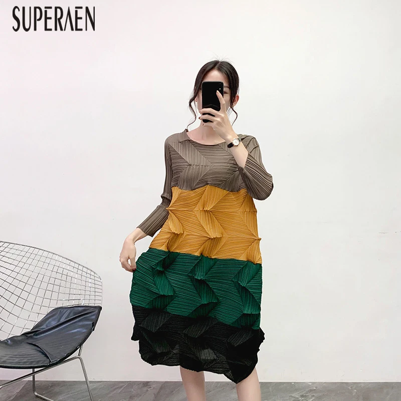 SuperAen, Европейская мода, женское платье, осень и зима, новинка, Круглый ворот, женское платье, хлопок, дикая женская одежда, повседневная