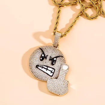 

New Evil Expression Hip Hop Fashion Pendant Necklace With 4Mm Tennis Chain High Quality Ice Out Cubic Zirconia Jewelry Women Men